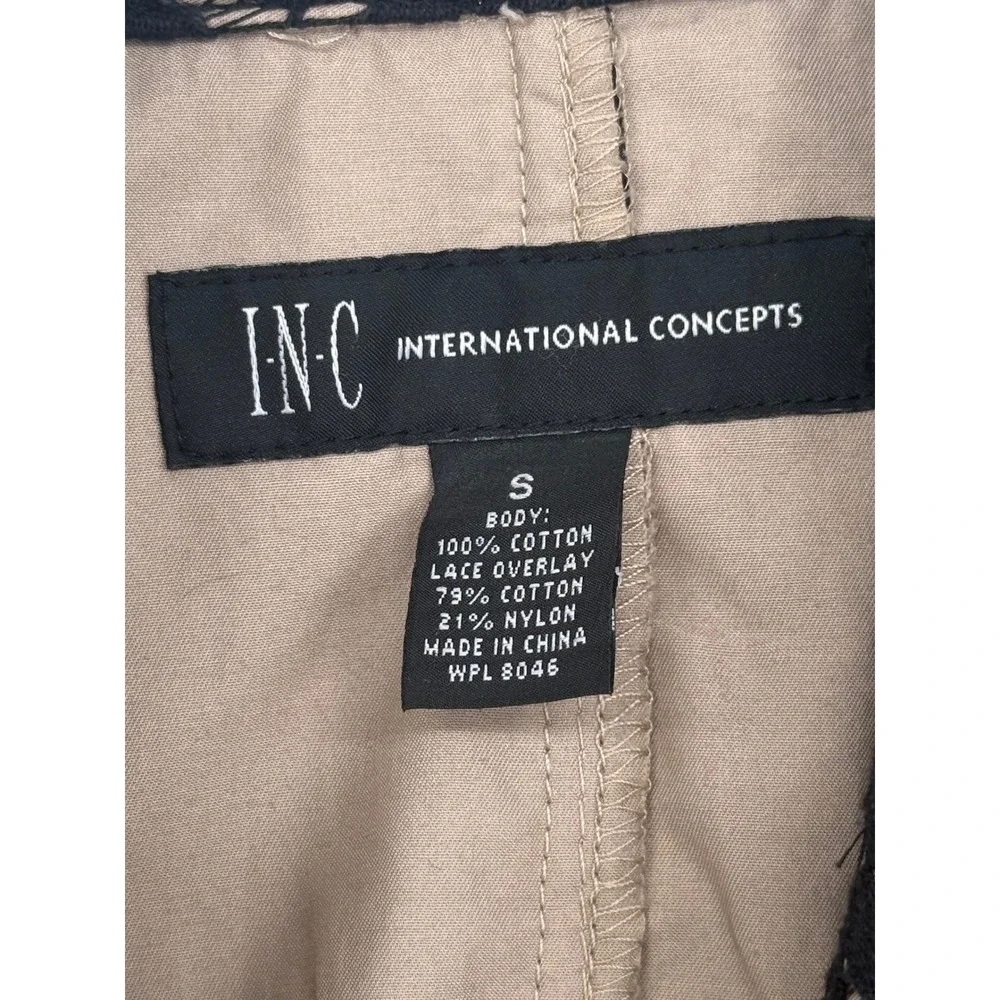 INC‎ Black Cotton Geometric Lace Trench Coat Womens Small Classic Feminine